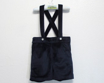 Boys Shorts - Velvet Shorts with pockets and suspenders - Available in more colors