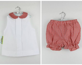 Girls sleeveless Top and gingham bloomers - Available in several colors