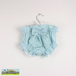Blue Floral cotton bloomers with front bow