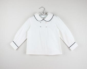 Camicia a maniche lunghe da bambino: morbido cotone bianco - colletto alla Peter Pan
