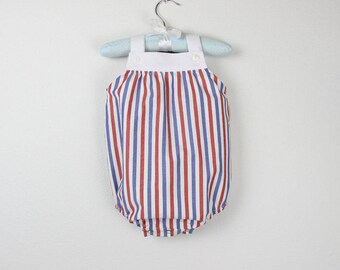 Striped romper with white adjustable straps -  Other colors available