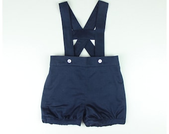 Jongensshort met bretels, short van keperstofmix met hoge bretels - meer kleuren beschikbaar