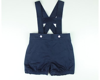 Boy Shorts  -  Cotton twill blend shorts with h-bar suspenders - More colors available