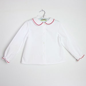 White Long Sleeve Blouse with embroidered Peter pan collar - Embroidery available in more colors