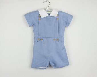 Boys Blue Linen Blend Shirt  Shorts Set with White Collar - Summer Outfit
