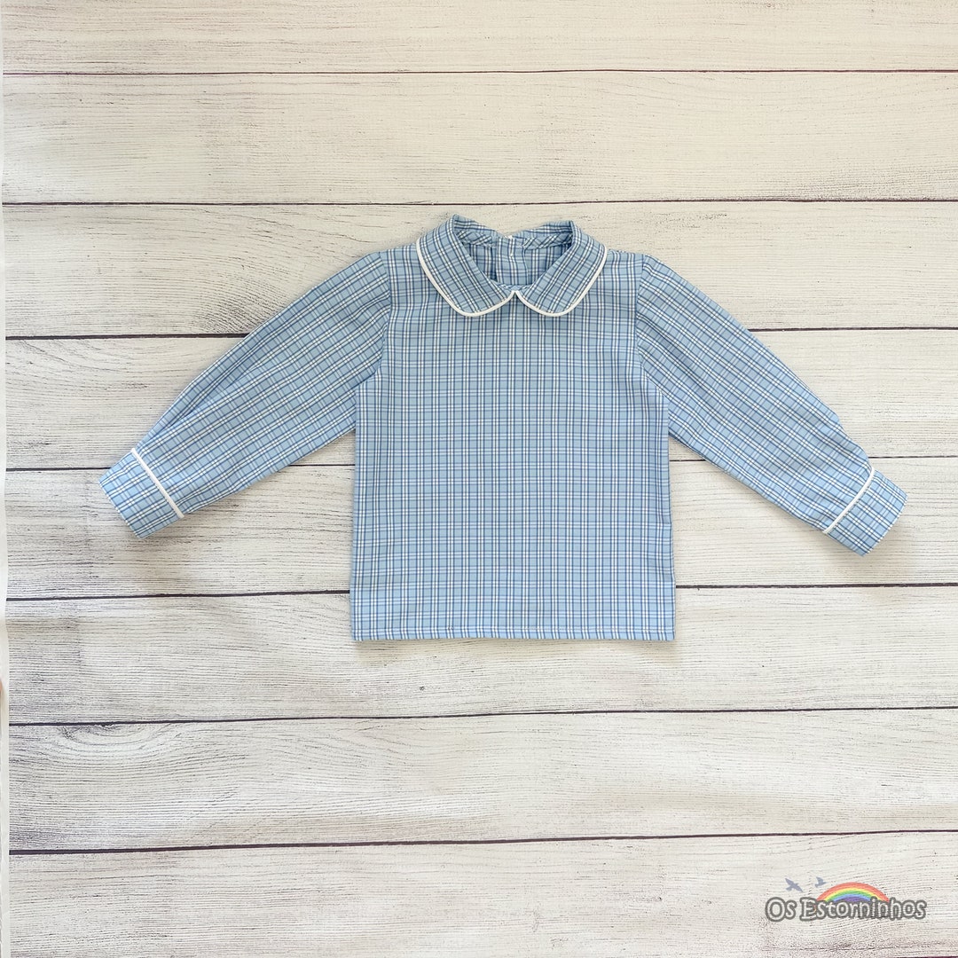 Boys White Shirt, Blue Piping