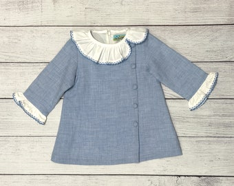 Robe pour fille - Robe en laine mélangée bleue à manches longues