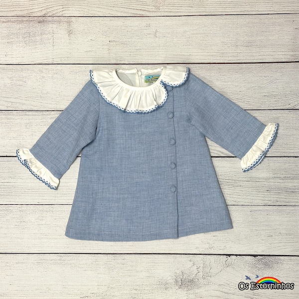 Robe pour fille - Robe en laine mélangée bleue à manches longues