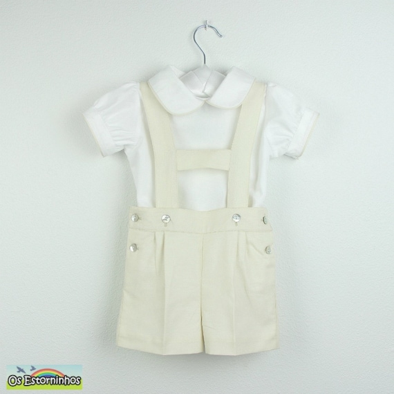 Baby Boy Outfit: Cotton Shorts with Suspenders & Bodysuit Shirt
