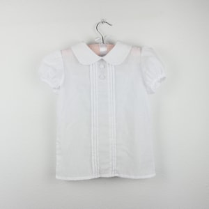 Short sleeve White swiss dots  pleated Blouse with peter pan collar