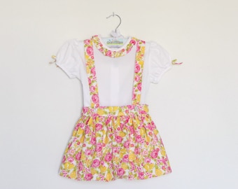 Girls outfit - Yellow and Pink Cotton skirt and short sleeve blouse
