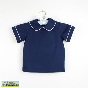 Short Sleeve Shirt with Peter Pan collar Trimmed in White