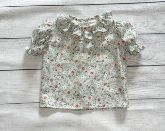 Girl Blouse - Mint Short sleeve floral blouse