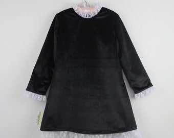 Long Sleeve Velvet Dress trimmed with white lace - Available in more colors