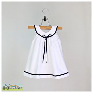 Girls dress - Baby Girl yoked Sailor white cotton blend dress