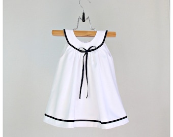 Girls dress - Baby Girl yoked Sailor white cotton blend dress