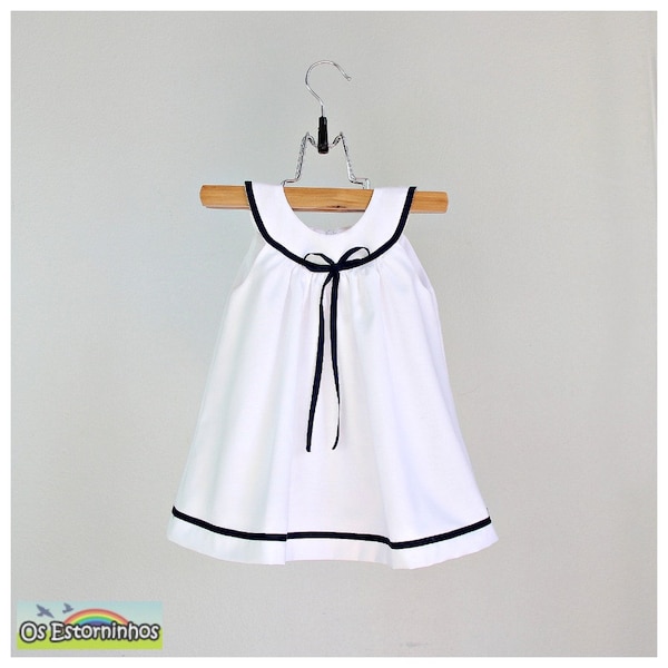 Girls dress - Baby Girl yoked Sailor white cotton blend dress