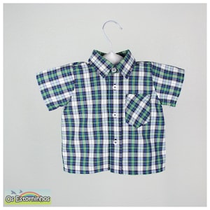 Boys Plaid Short Sleeve Shirt: Cotton Blend Dress Shirt