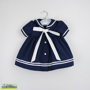 Baby-Mädchenkleid - Baby-Mädchen-Matrosenkleid Navy Blau Weiß Borte und Schleife - In mehreren Farben erhältlich