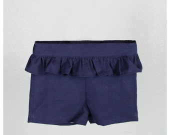 Navy blue light oxford cotton blend shorts with ruffle - Other colors available