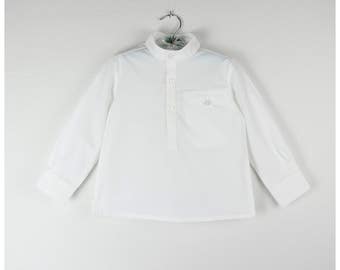Boys shirt - Boys white cotton Long sleeve mao collar shirt - Oversized shirt