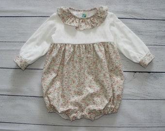 Long sleeve off White knit And Pink and cream floral Baby Romper