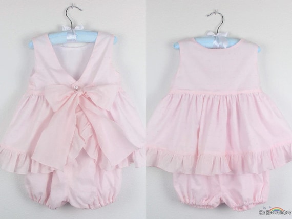 Girls Light Pink Swiss Dots Blouse and Bloomers Set