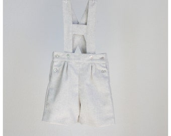 Boys Wool Blend Shorts with H-Bar Suspenders: Adjustable Waist, Grey
