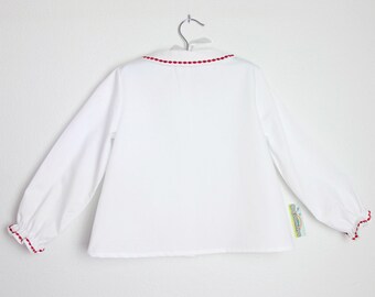 White Long Sleeve Blouse With Embroidered Peter Pan Collar
