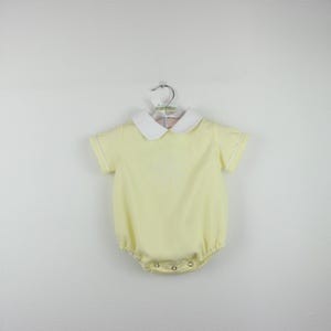 Baby Romper, Yellow Nautical Embroidered, Peter Pan Collar, Short Sleeve, Cotton Blend