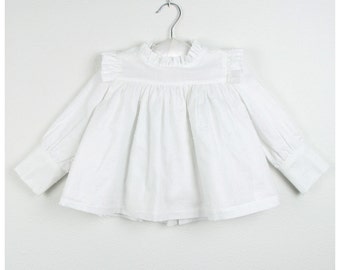 Chemisier pour filles - Chemisier blanc à manches longues en coton à pois - Disponible en d'autres couleurs