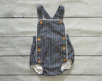 Baby Romper -  Baby Pinstripe Linen Blend Romper