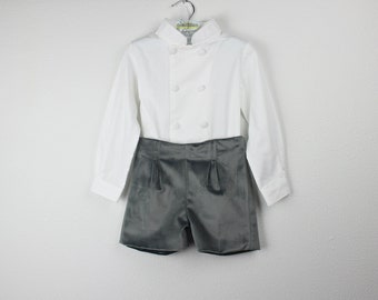 Boys outfit - Double breasted Mao shirt with long sleeves and velvet shorts - Various colors available
