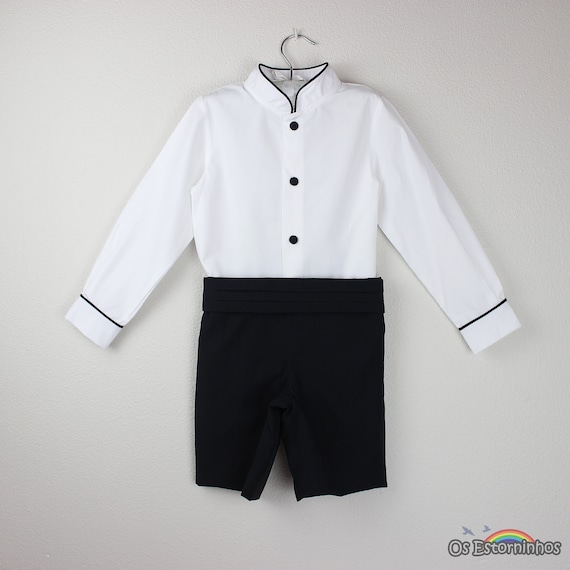 Boys outfit - Long sleeve white Mao shirt and oxford cotton shorts
