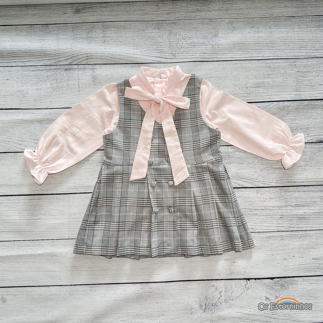 pink plaid pinafore dress Pink 1960s Plaid Tweed Mini Pinafore Dress