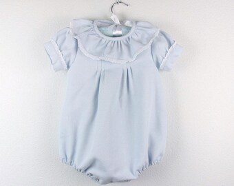 Pique Cotton Bubble Romper: Short Sleeve Ruffle Collar