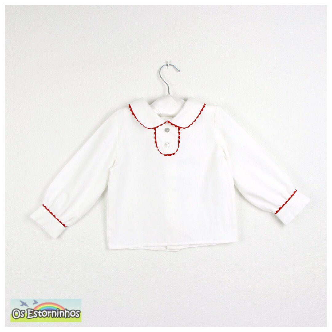Cotton Blouse With Red Ric Rac Trim - Long Sleeve Rounded Collar - Etsy