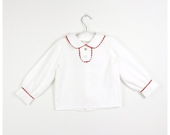 Long sleeve Peter pan collar blouse with red trim - Viyella Cotton - Other trim colors available