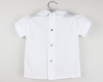 Short Sleeve White Shirt Rounded Collar and Puffy Sleeves