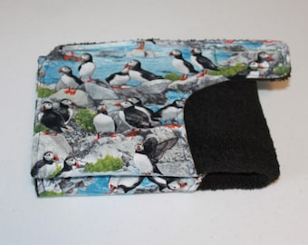 Puffins themed Senior Care Reversible Bibs, Blue Adult Clothing Protectors, Adult Bibs