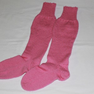 Wool Knee High Socks - Handmade Wool Socks - Pink Knee High Socks - 100% Washable Wool Socks -  Women Size 7-9