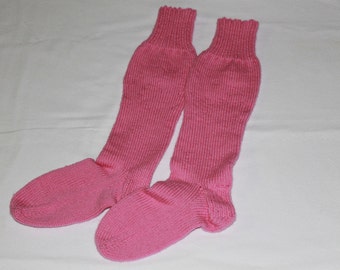 Wool Knee High Socks - Handmade Wool Socks - Pink Knee High Socks - 100% Washable Wool Socks -  Women Size 7-9