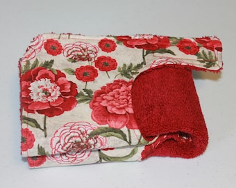 Senior Care Reversible Bibs, Red Floral Adult Clothing Protectors