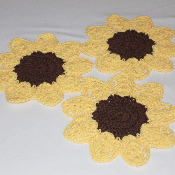 Multi-Use Crocheted Dishcloth Set - Cotton Dishcloth Set - Sunflower - Set of 3