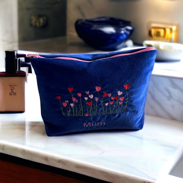 Embroidered Velvet Fabric Make up Bag.