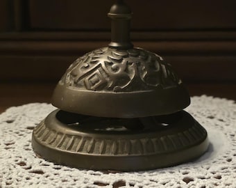 Vintage Ornate Cast Brass Desk Bell Hotel Service Call Bell Dark Academia Decor