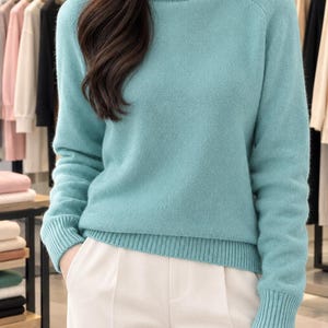 Maglione a collo alto da donna in misto lana, comodo pullover lavorato a maglia per autunno/inverno.