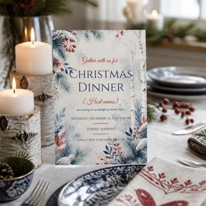 Modello di invito per la cena di Natale, invito invernale scandinavo, invito di Natale modificabile su Canva, invito digitale stampabile, download immediato immagine 2