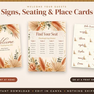 Boho Thanksgiving Invitation Template, Friendsgiving Menu, Place Cards, Seating Chart, Welcome Sign, Terracotta Editable Canva Printable image 4
