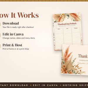 Boho Thanksgiving Invitation Template, Friendsgiving Menu, Place Cards, Seating Chart, Welcome Sign, Terracotta Editable Canva Printable image 5